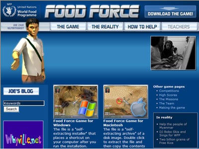 WFP's online game, Food Force, aims to teach users about food insecurity and its operations 