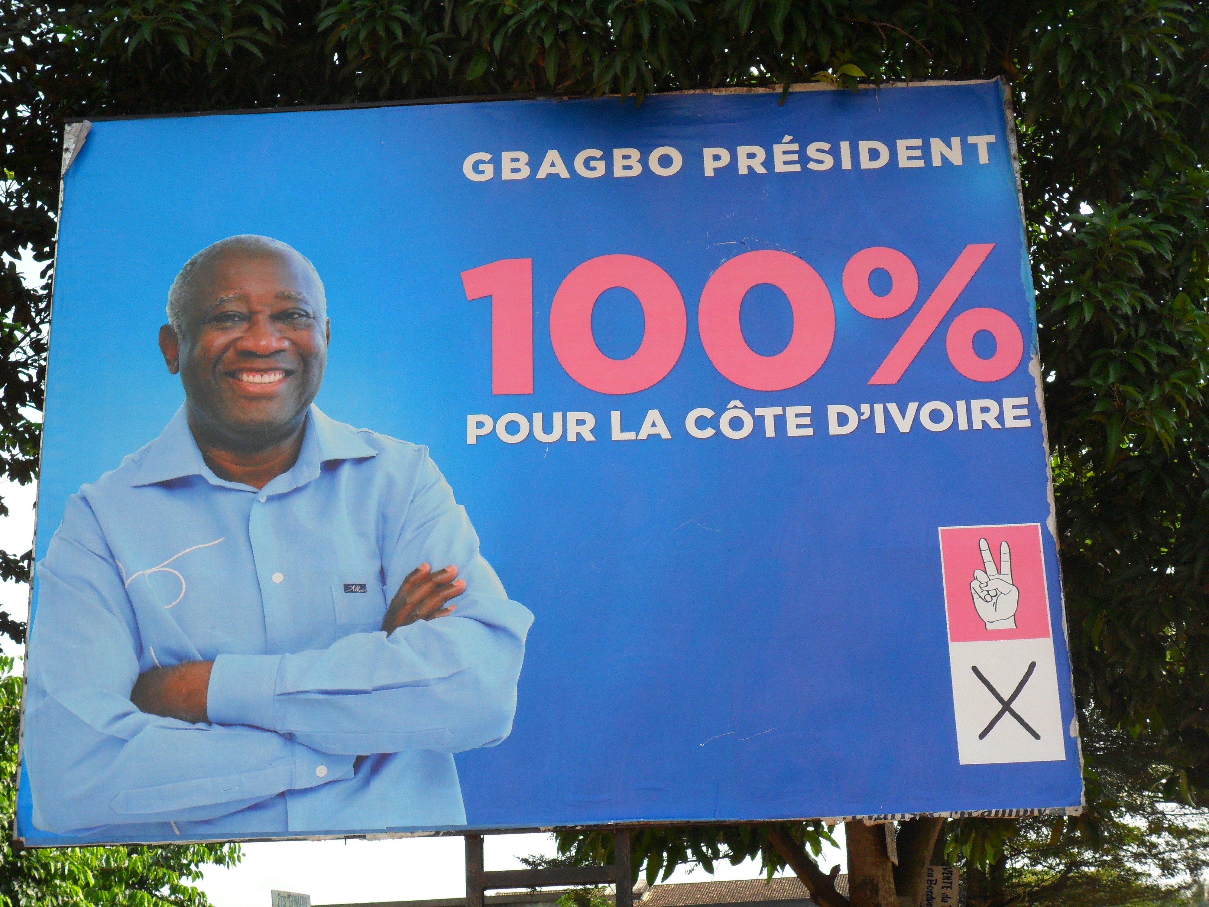 Laurent Gbagbo billboard in Abidjan on the day of the presidential run-off, 28 November 2010