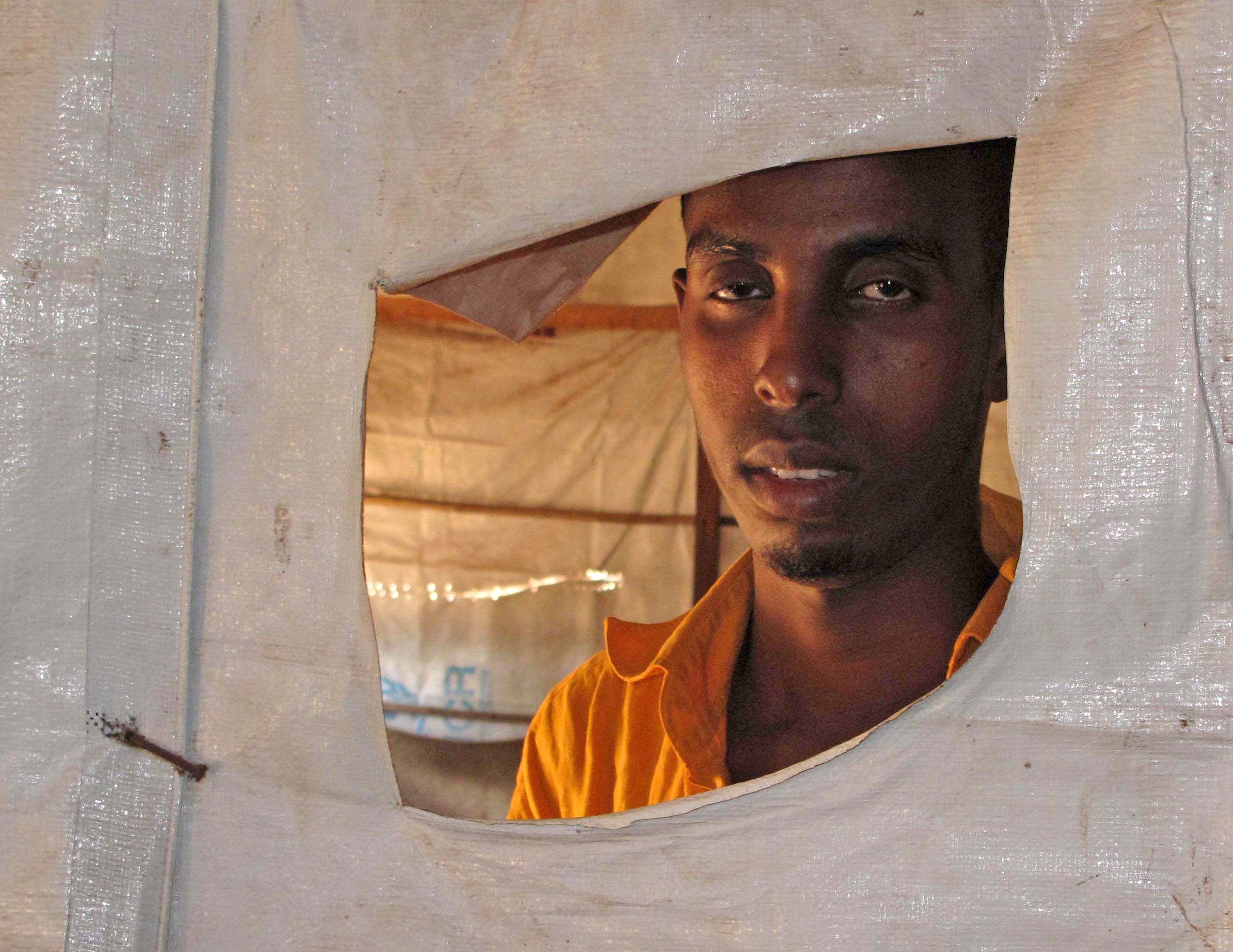 A section of one of the large tents erected to shelter Somali residents at Maratane refugee camp has been turned into a prayer space