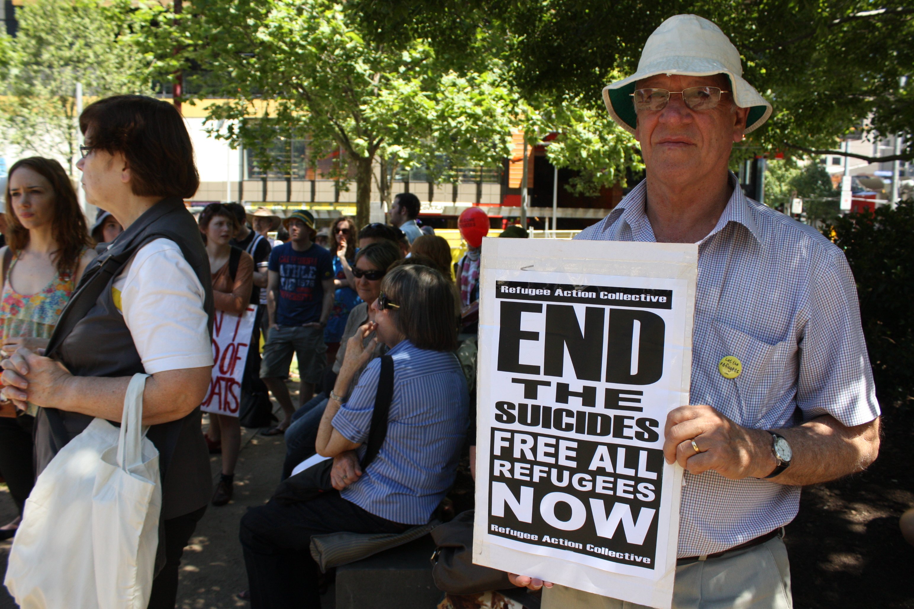 Australians display support for asylum seekers now languishing in immigration detention centres following the suicide of a Sri Lankan detainee at the Villawood detention centre in Sydney