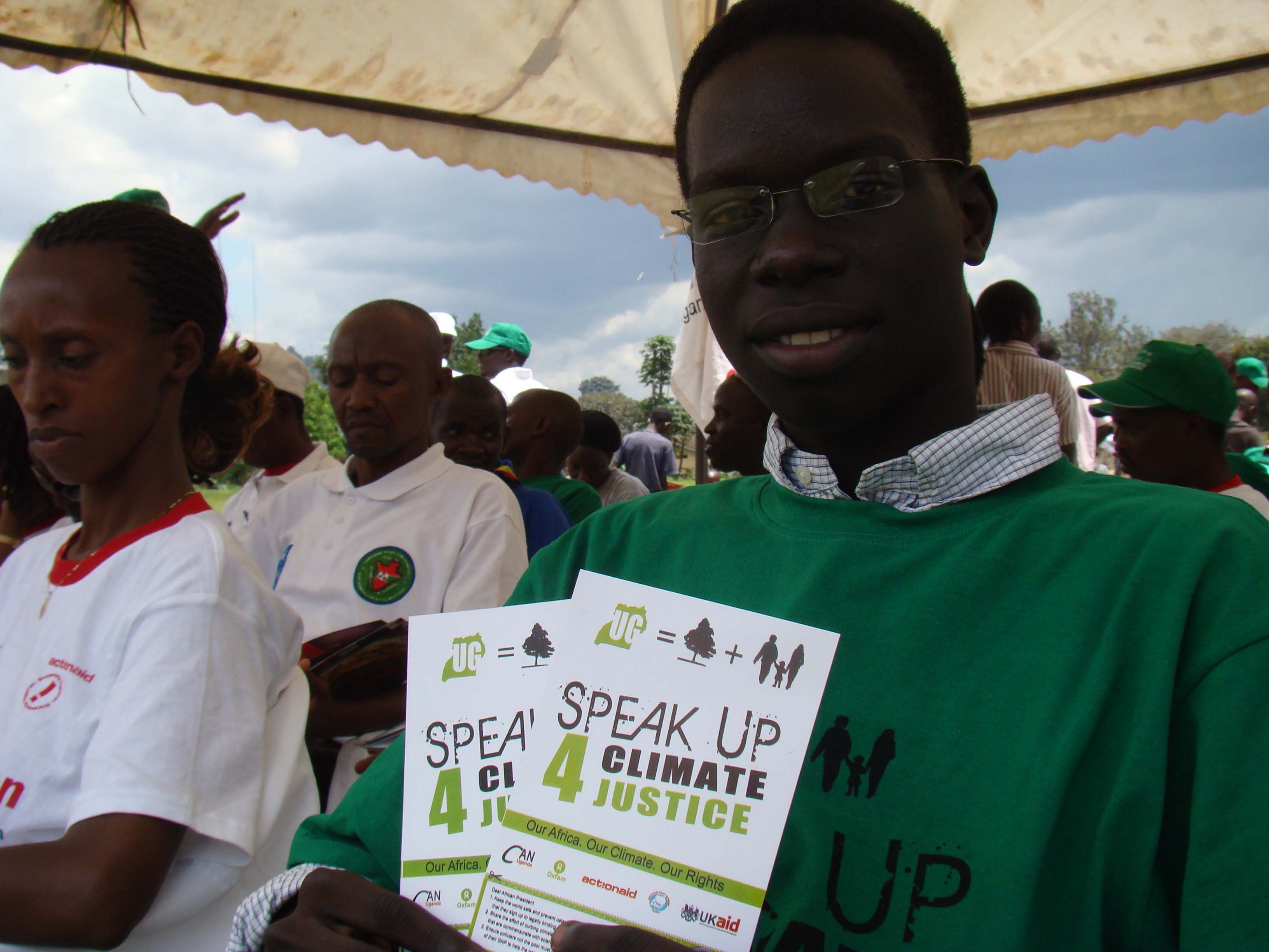 Ugandan student Boniface Okot at an event in Kampala, one of the stopovers of the Trans-African Caravan of Hope, a convoy of buses carrying 300 farmers, youths and activists on a 10-country, 17, day, 7,000km from Bujumbura to Durban’s COP 17 Conference