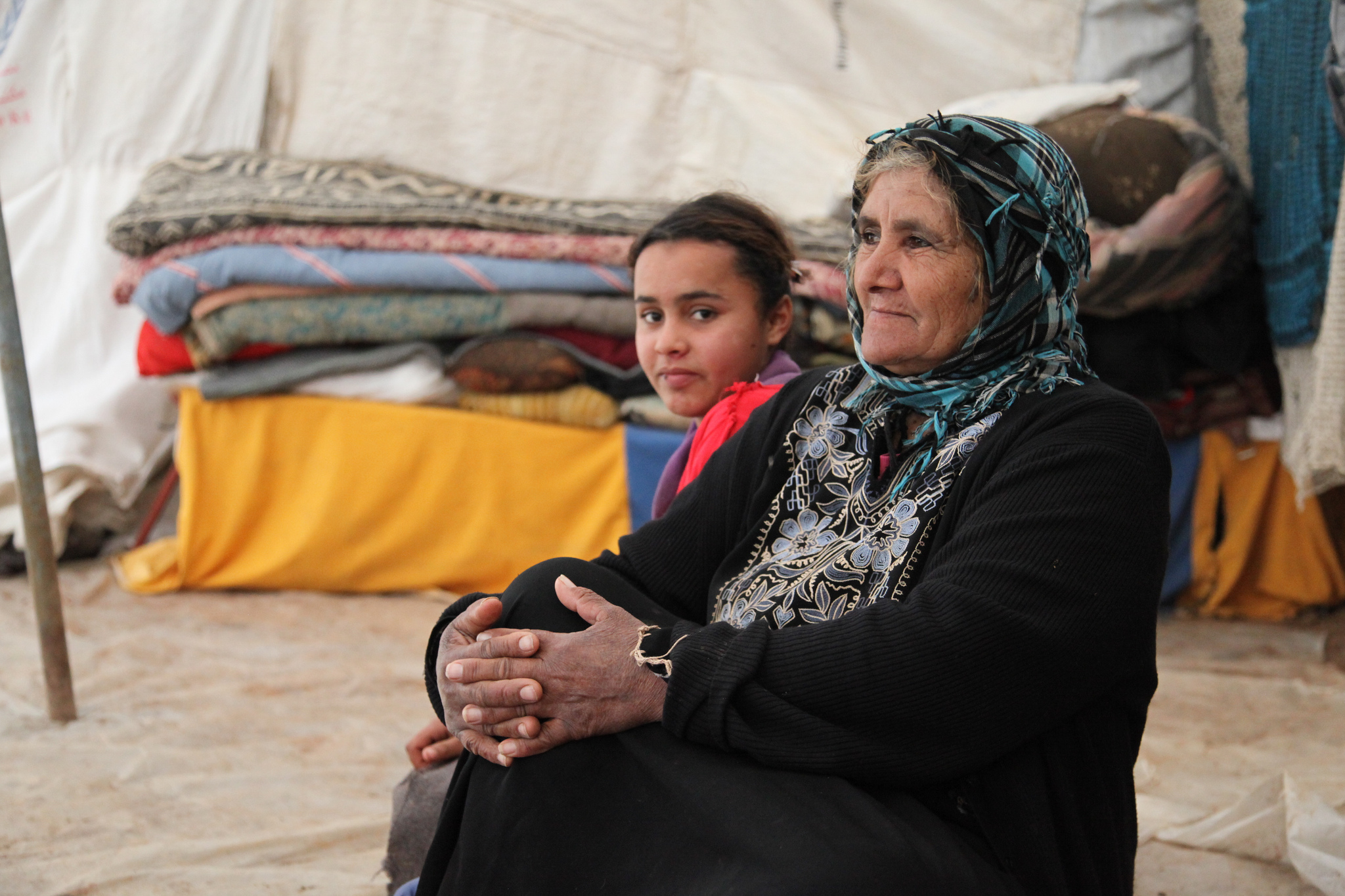 A Palestinian woman inside a tent near Al-Maitah. Applications submitted by Palestinians living in Area C of the Jordan Valley to build are rarely accepted, and demolitions of tents such as this one by the Israeli authorities occur frequently