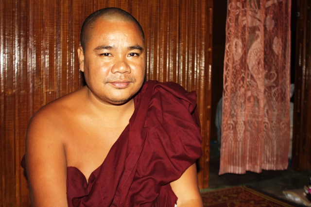 U Aria Van Sa, 40, is head of the Shwezaydi Monastery in Sittwe and chairman of education. He believes Muslim residents in Sittwe who are not bona-fide citizens should be placed in refugee camps. An estimated 140,000 people, mostly Muslim Rohingyas, were 