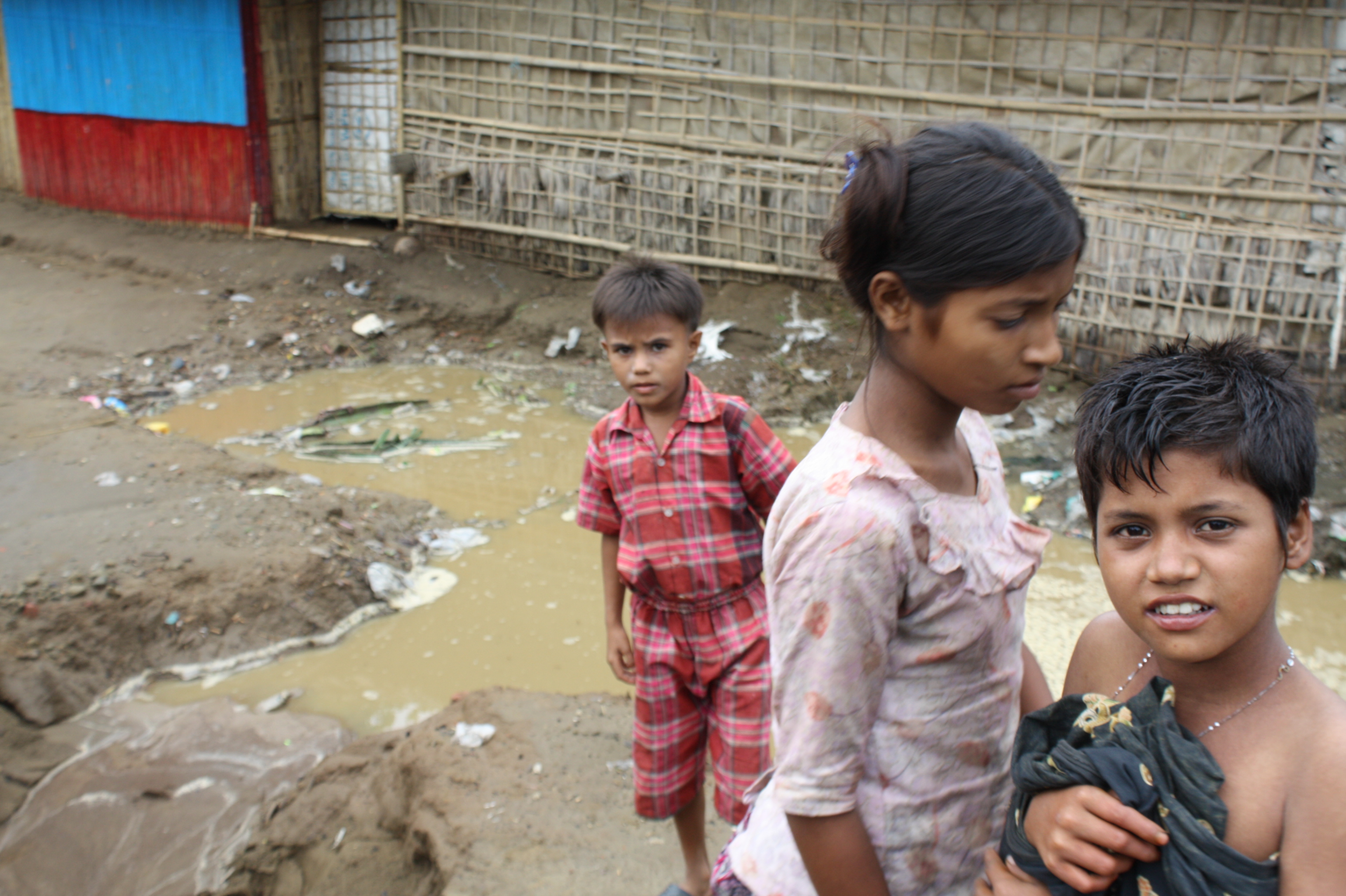 A group of Rohingya children at an IDP camp outside Sittwe in Myanmar's western Rakhine State. With the onset of monsoon rains, water and sanitation has taken on greater importance