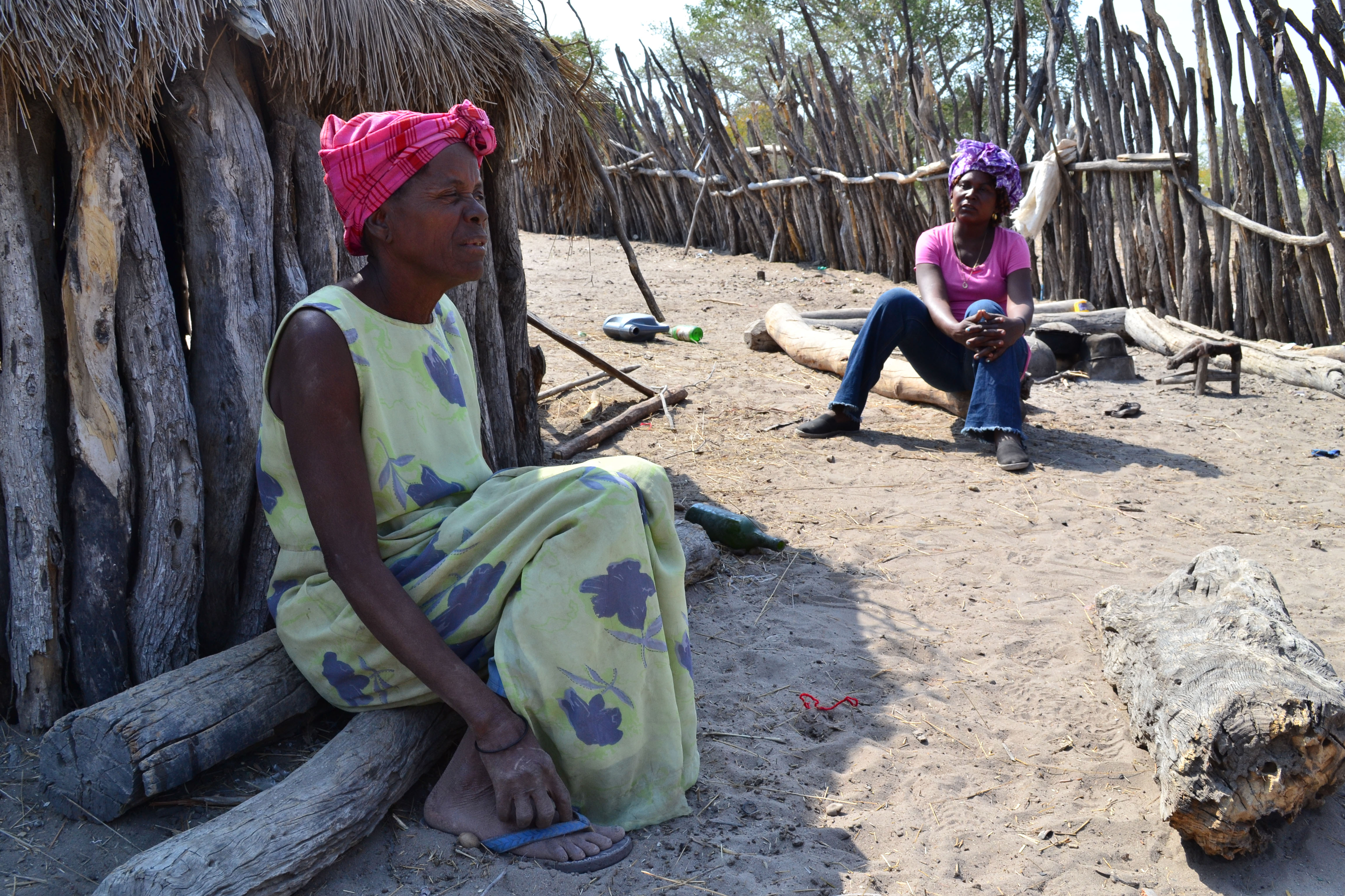 Victoria Nditondino, 67, and her daughter, Virginia Mwatukange, at the homestead they share with a family of 24 in Chiede commune, in southern Angola’s drought-stricken Cunene Province