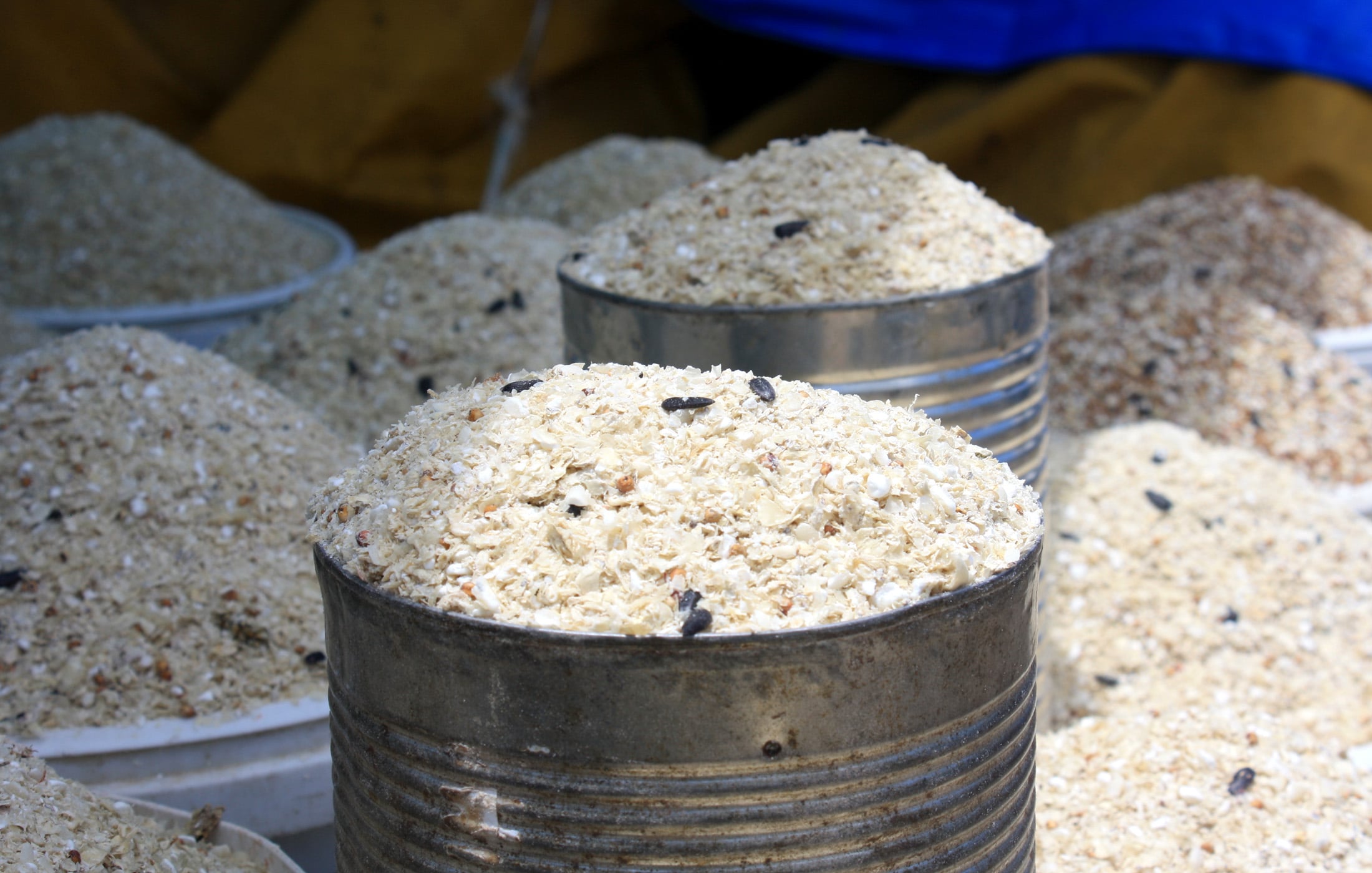 An array of maize blend flour being sold at a market in the outskirts
