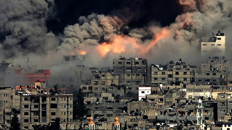 Air raids on a residential neighborhood in Gaza by the Israeli air force. July 2014