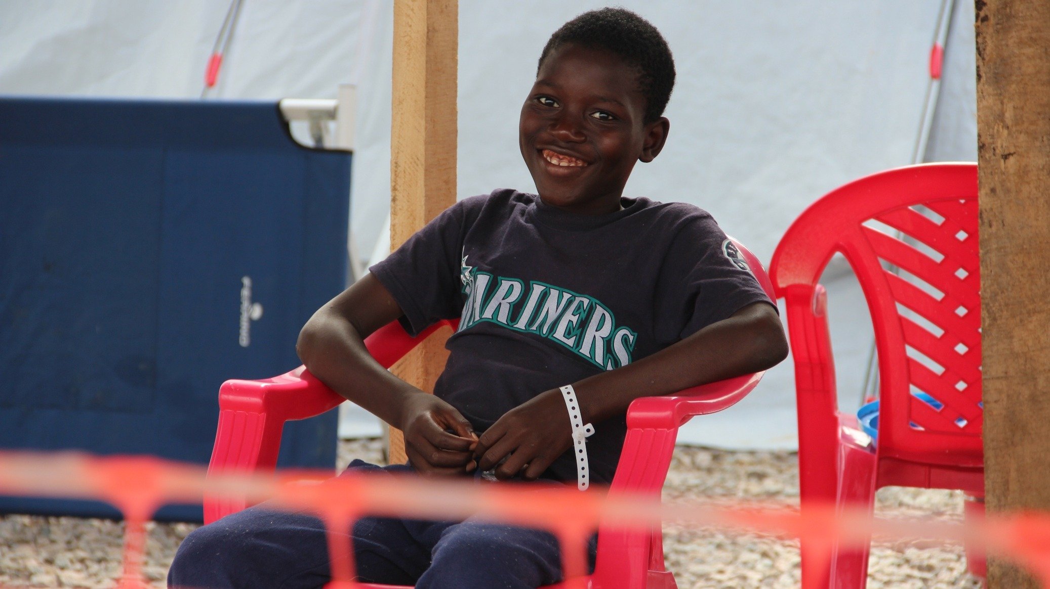 Noah, 14, on the day he was discharged from the IFRC Ebola treatment centre outside of Kenema. He lost his mother and sister to Ebola. 