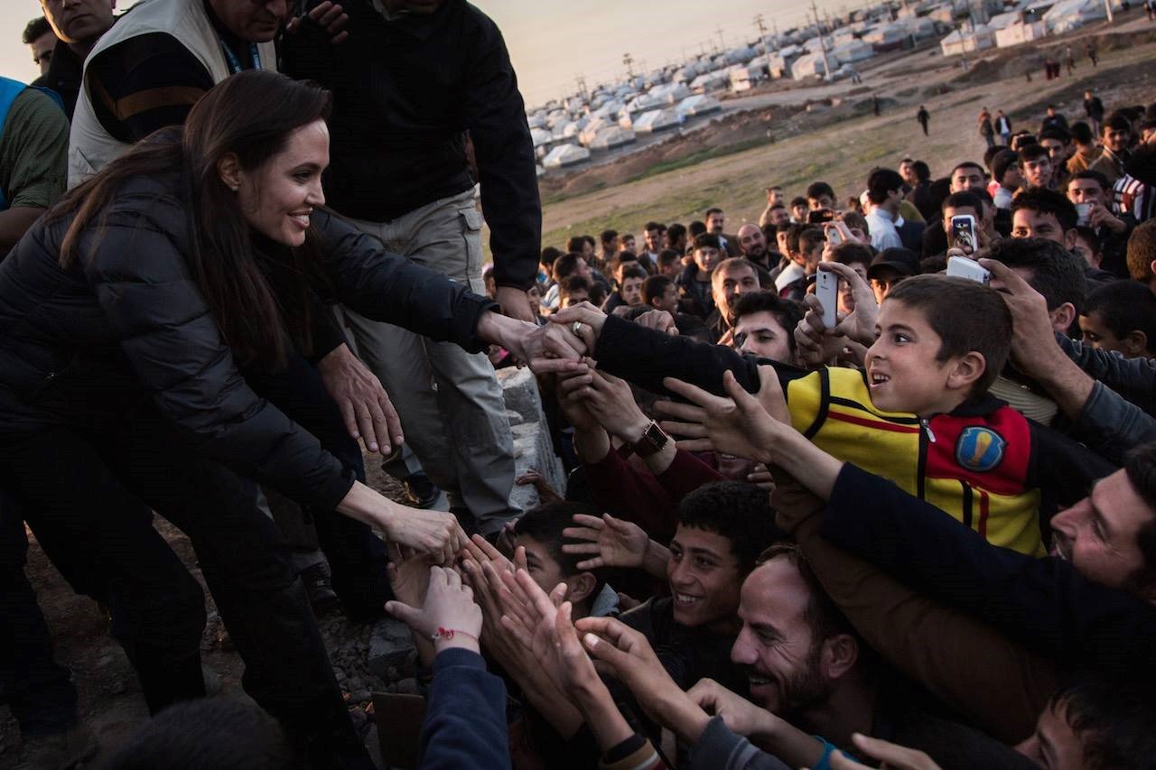 UNHCR Special Envoy Angelina Jolie meets members of the Yazidi minority in the Khanke Camp for internally displaced Iraqis. 