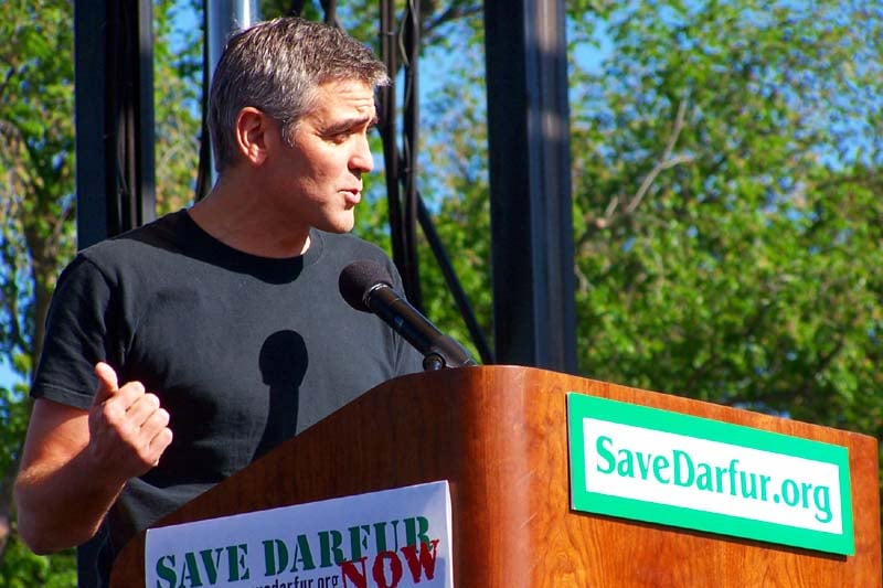 George Clooney speaks at a Save Darfur rally in the US in 2006. 