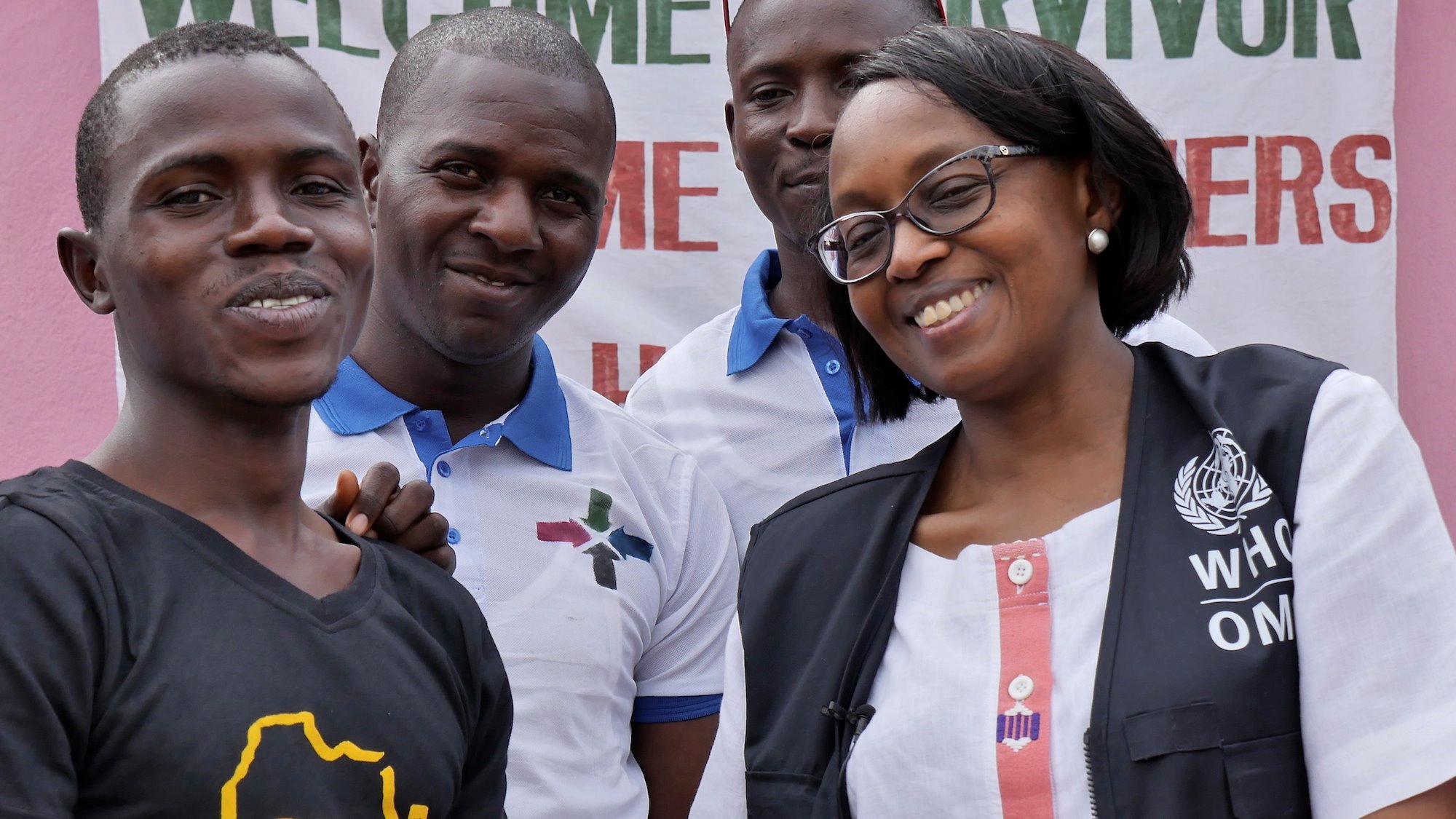 WHO's new regional director for Africa, Matshidiso Moeti (right), meets with Ebola survivors in Sierra Leone's Port Loko district.	