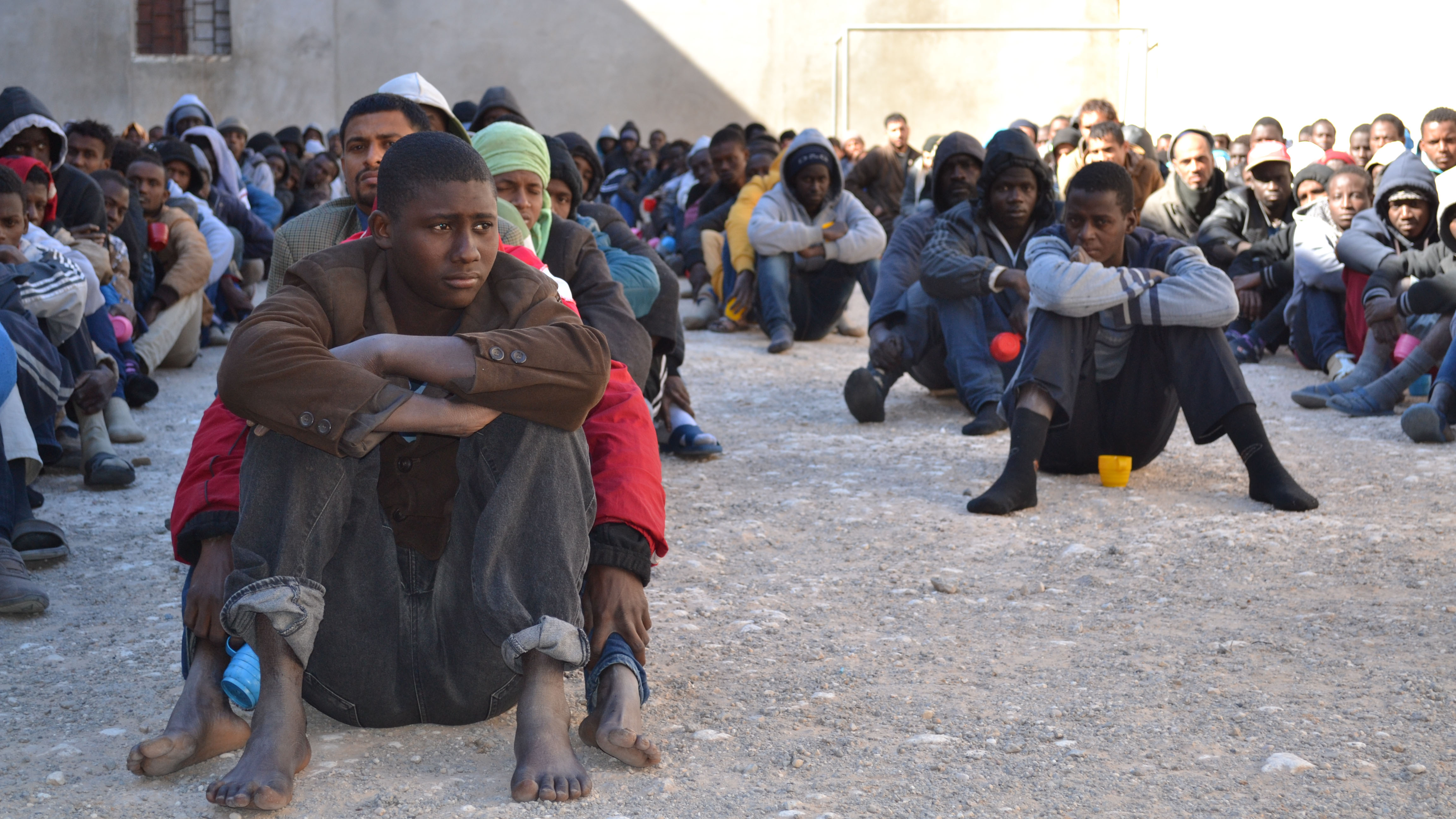 Detainees at a migrant jail in Zawiya, Libya