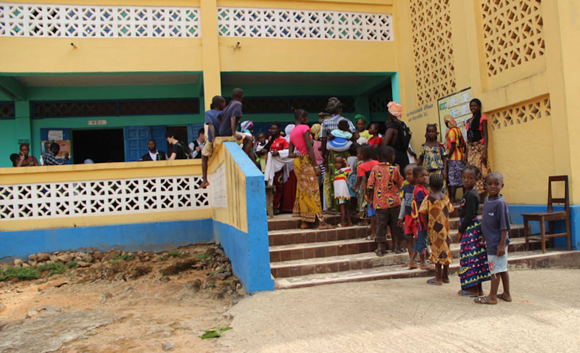 Children wait for their measles vaccine in Guinea's Gueckedou in April 2015. Vaccination teams had to overcome widespread fears related to the Ebola epidemic