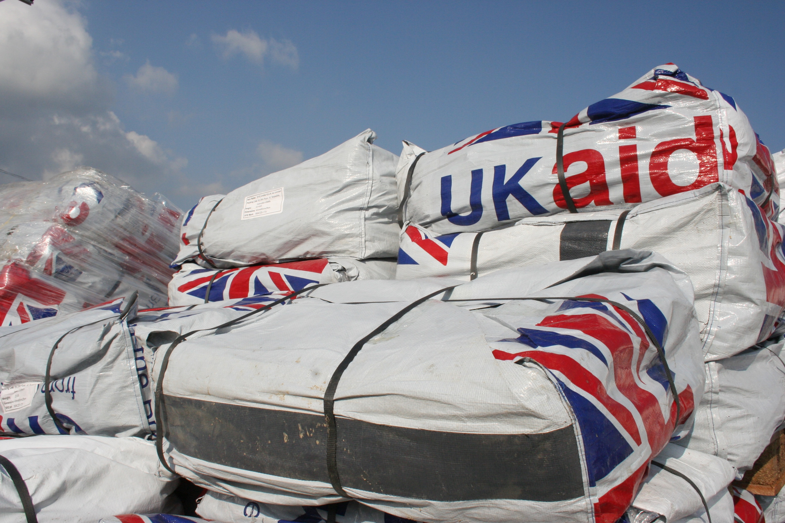 UKAid at the Humanitarian Forwarding Area in Kathmandu airport following a 7.8-magnitude earthquake that hit Nepal on 25 April 2015. 