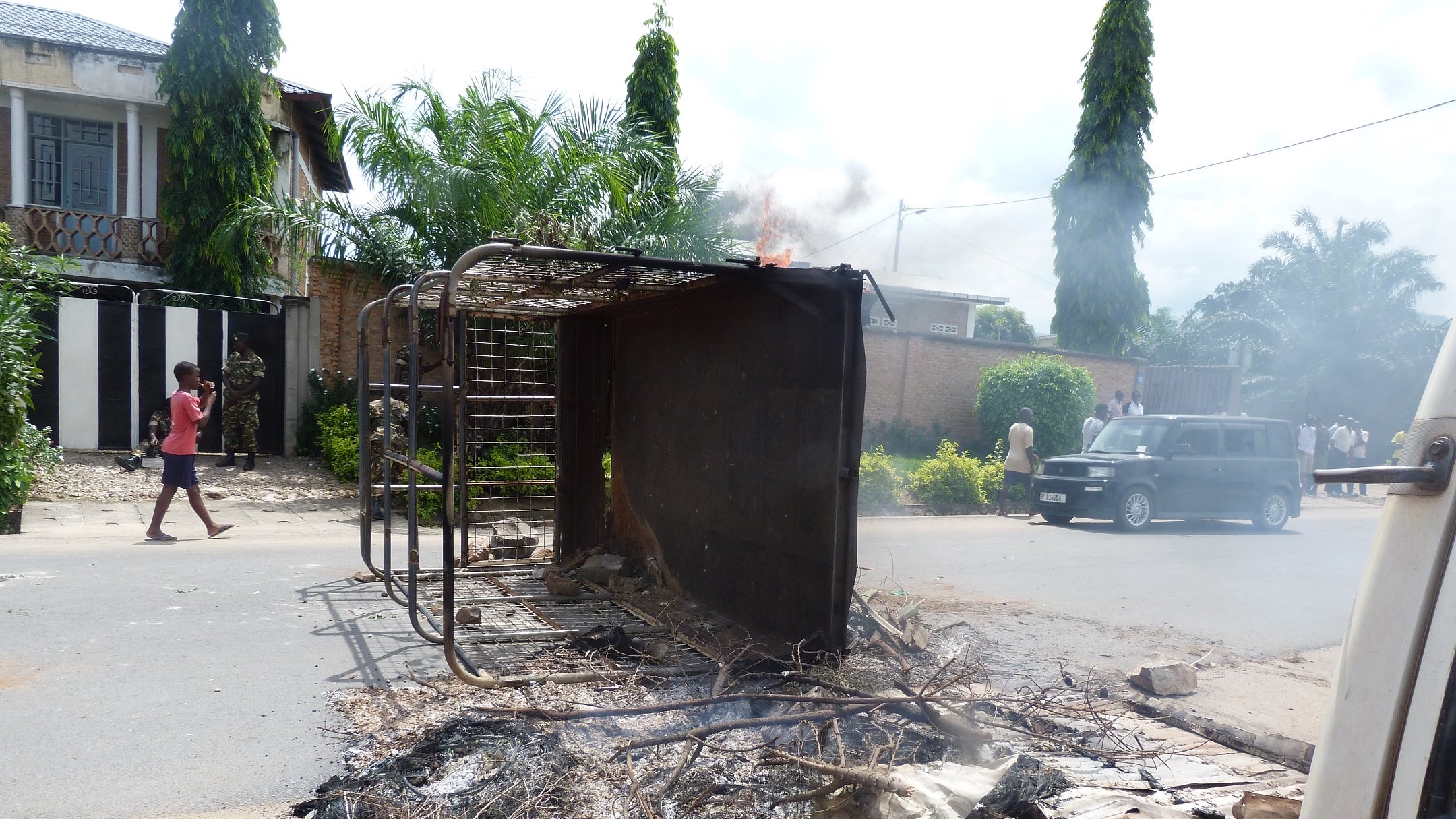 A barricade set up in Bujumbura during protests against plans by President Pierre Nkurunziza to run for a third term in office