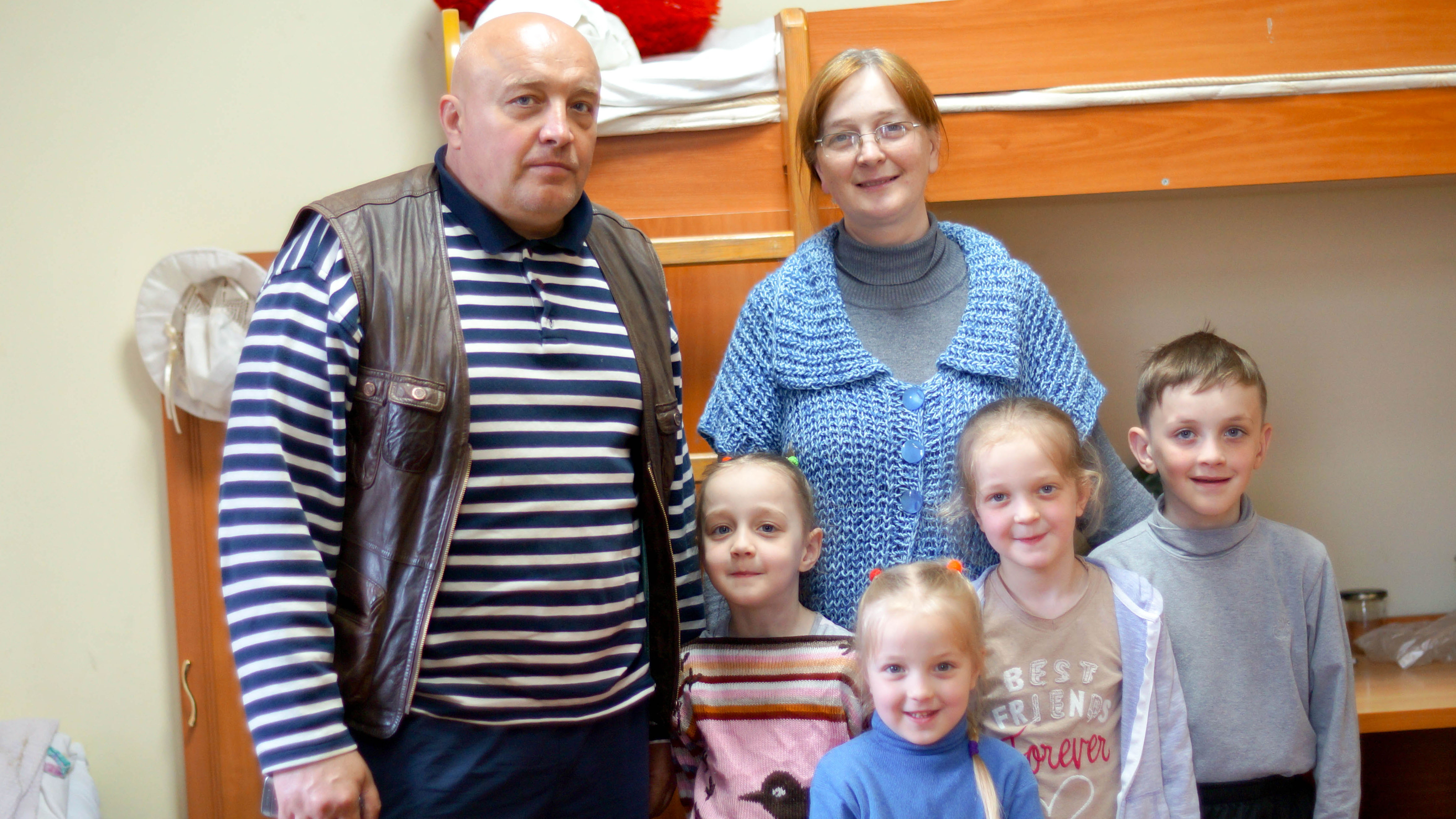 Jurij Radczenko, his wife Natalia and four children, fled the war in eastern Ukraine and are now living in one room at a church shelter in the Lviv region of western Ukraine.