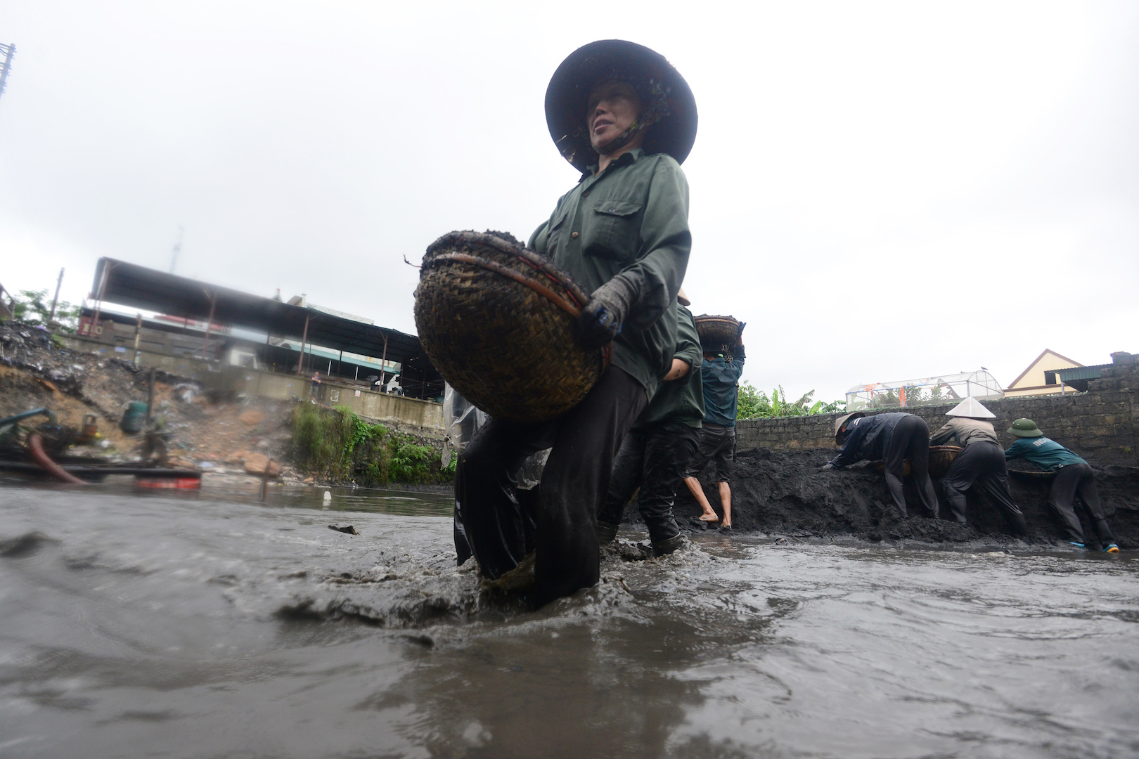 Residents of Cam Pha township in Vietnam's Quang Ninh province collect coal after floods inundated coal mines in August 2015