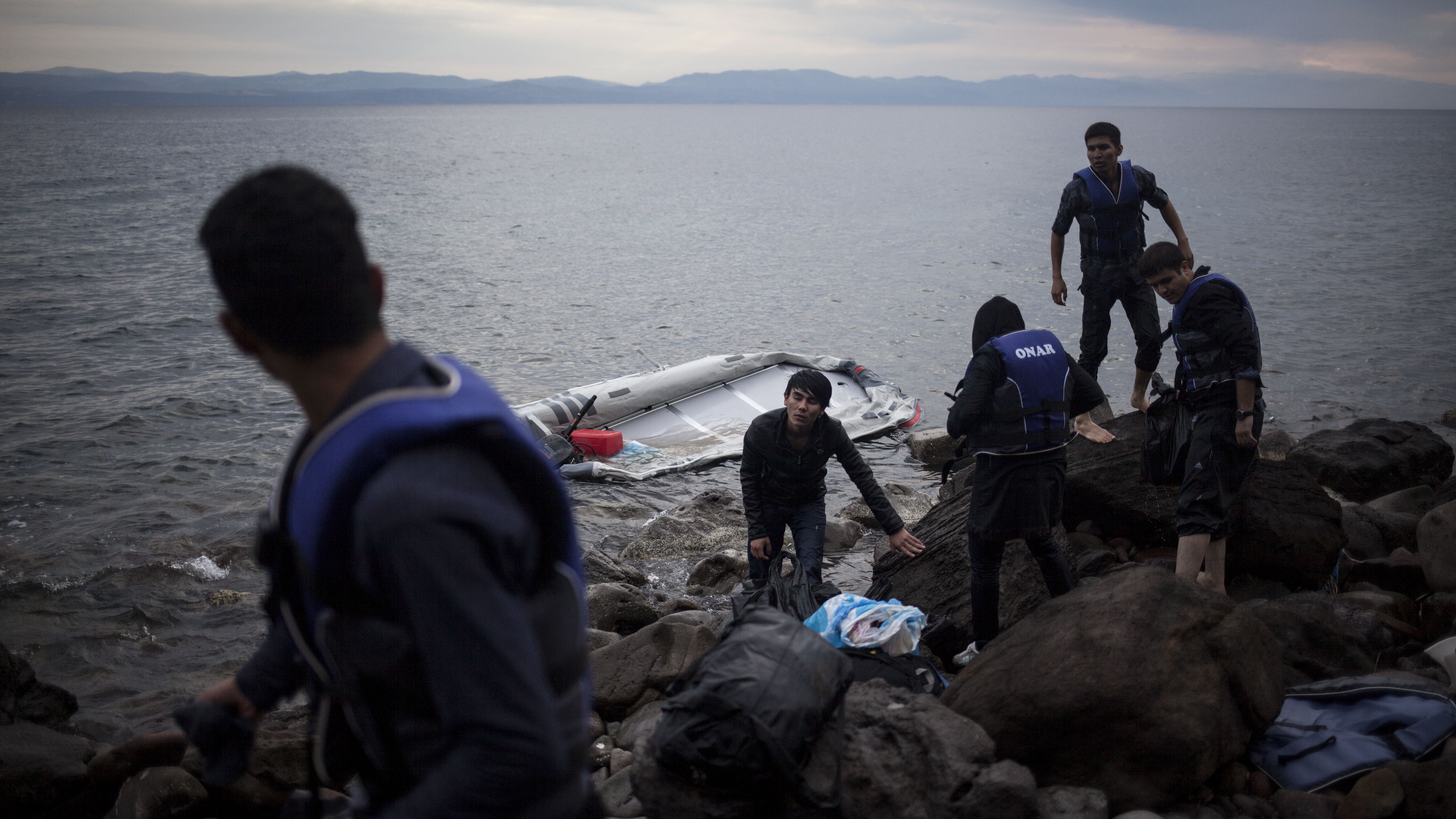 An Afghan refugee arrives on the island of Lesvos