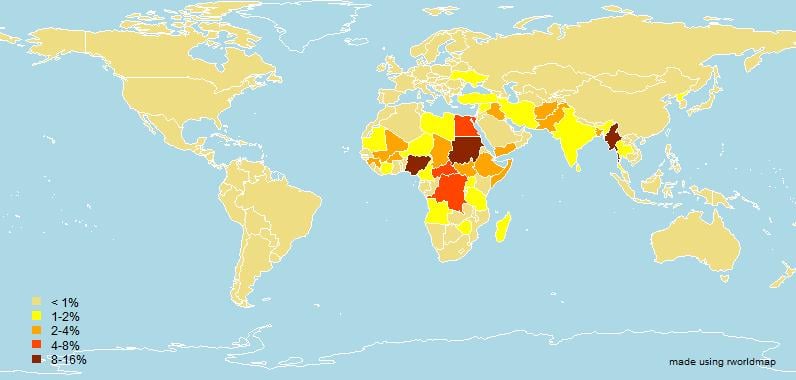 Countries in darker colours on the map are at greater risk of state-led mass atrocities - (Simon-Skjodt Center for the Prevention of Genocide United States Holocaust Memorial Museum)