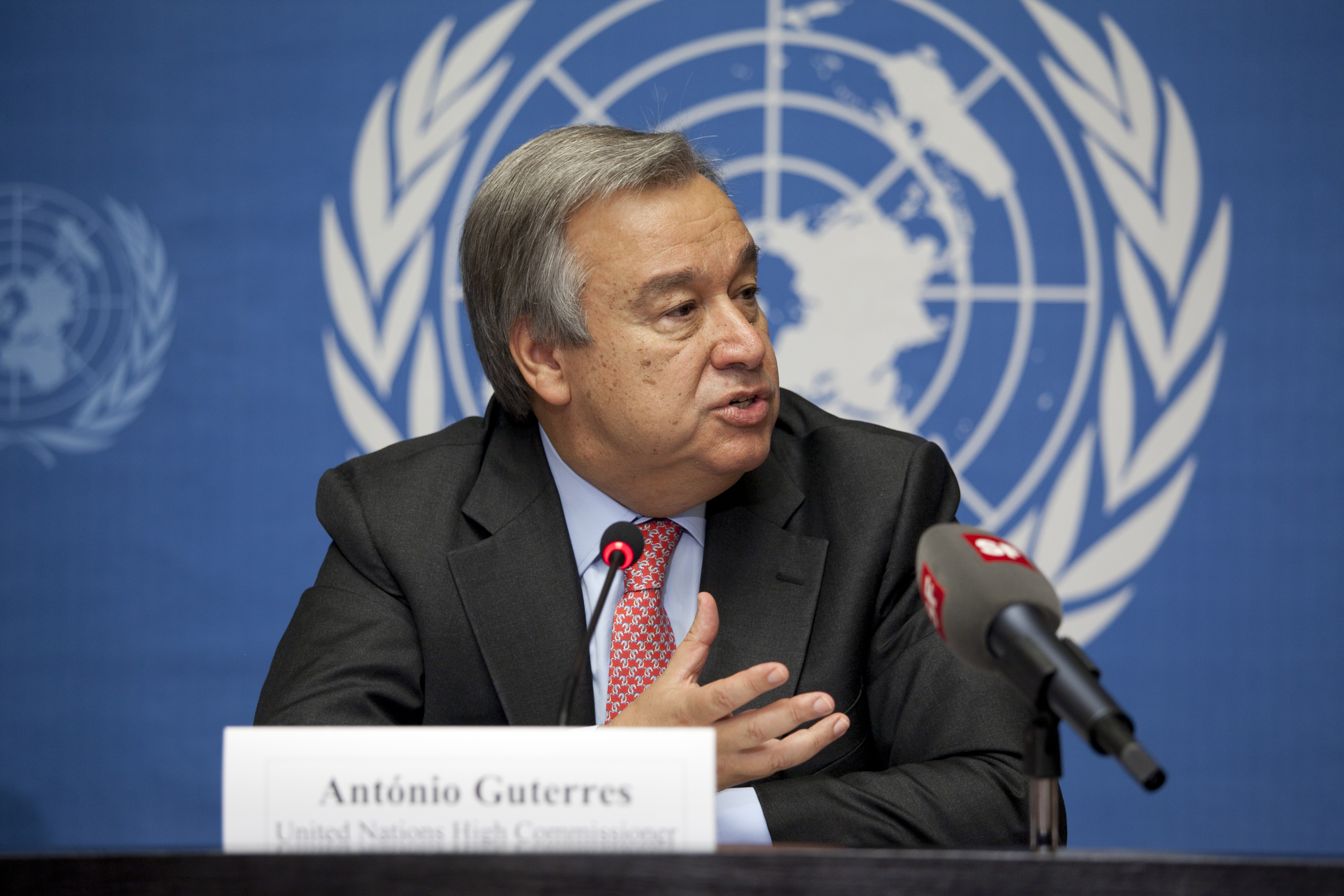 UN High Commissioner for Refugees António Guterres at a Press Conference in Geneva