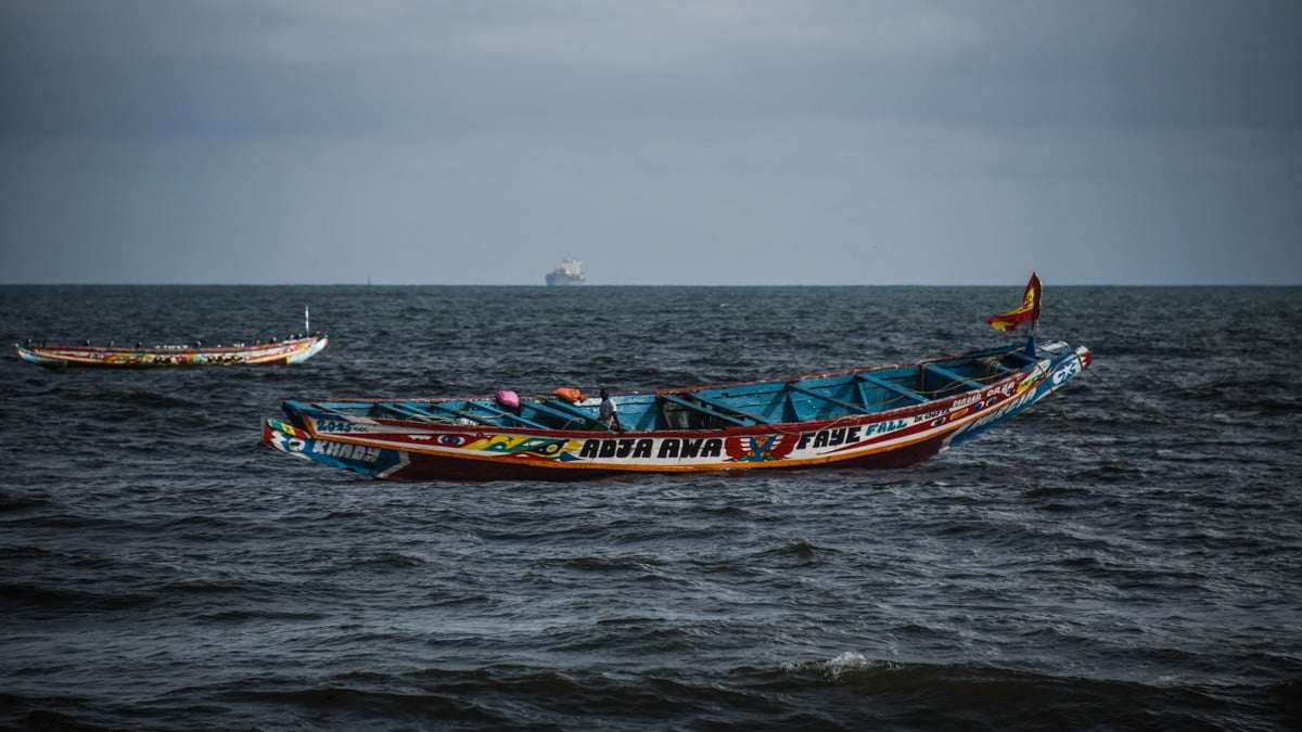 Thiaroye, Senegal (August, 2015) - Fishermen in their boats off the coast of Thiaroye, Senegal.