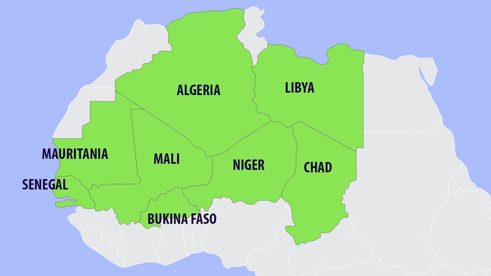 Map of AQIM affected countries in the Sahel