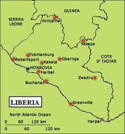 Country Map - Liberia. The situation in the Mano River has displaced thousands of people