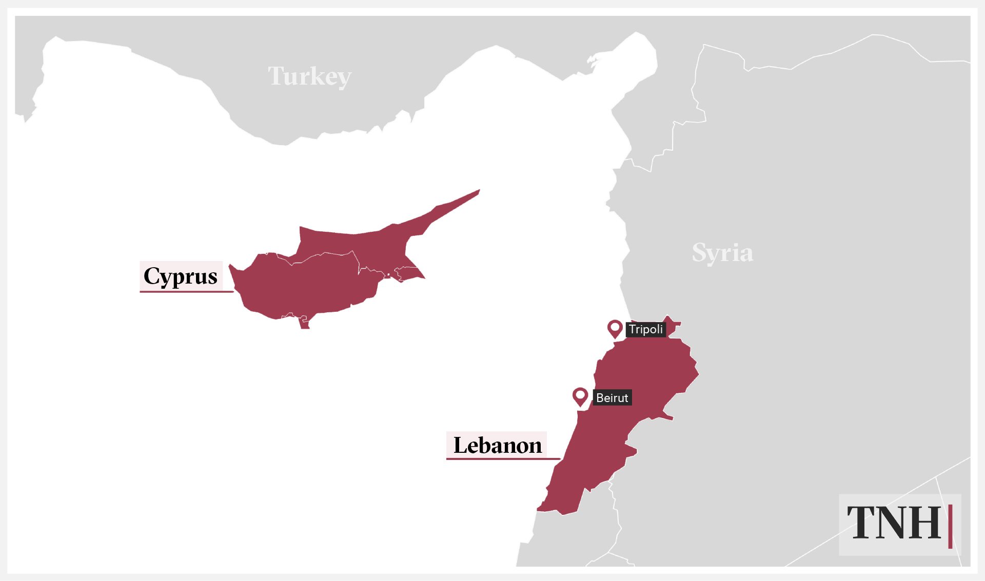 Map of Lebanon and Cyprus