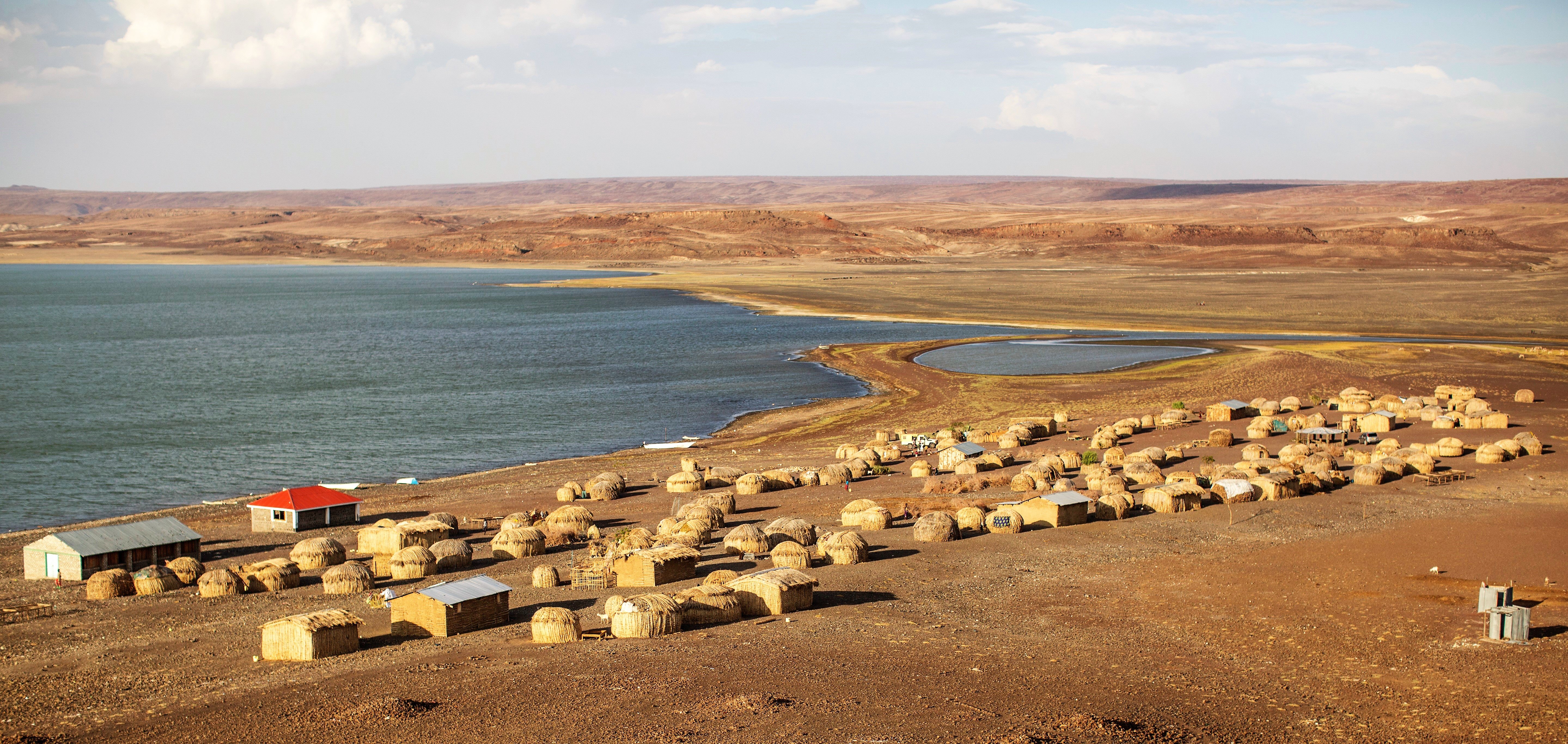 A settlement on the shore of lake Turkana