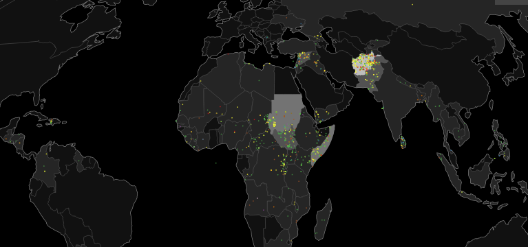 map of world with coloured dots