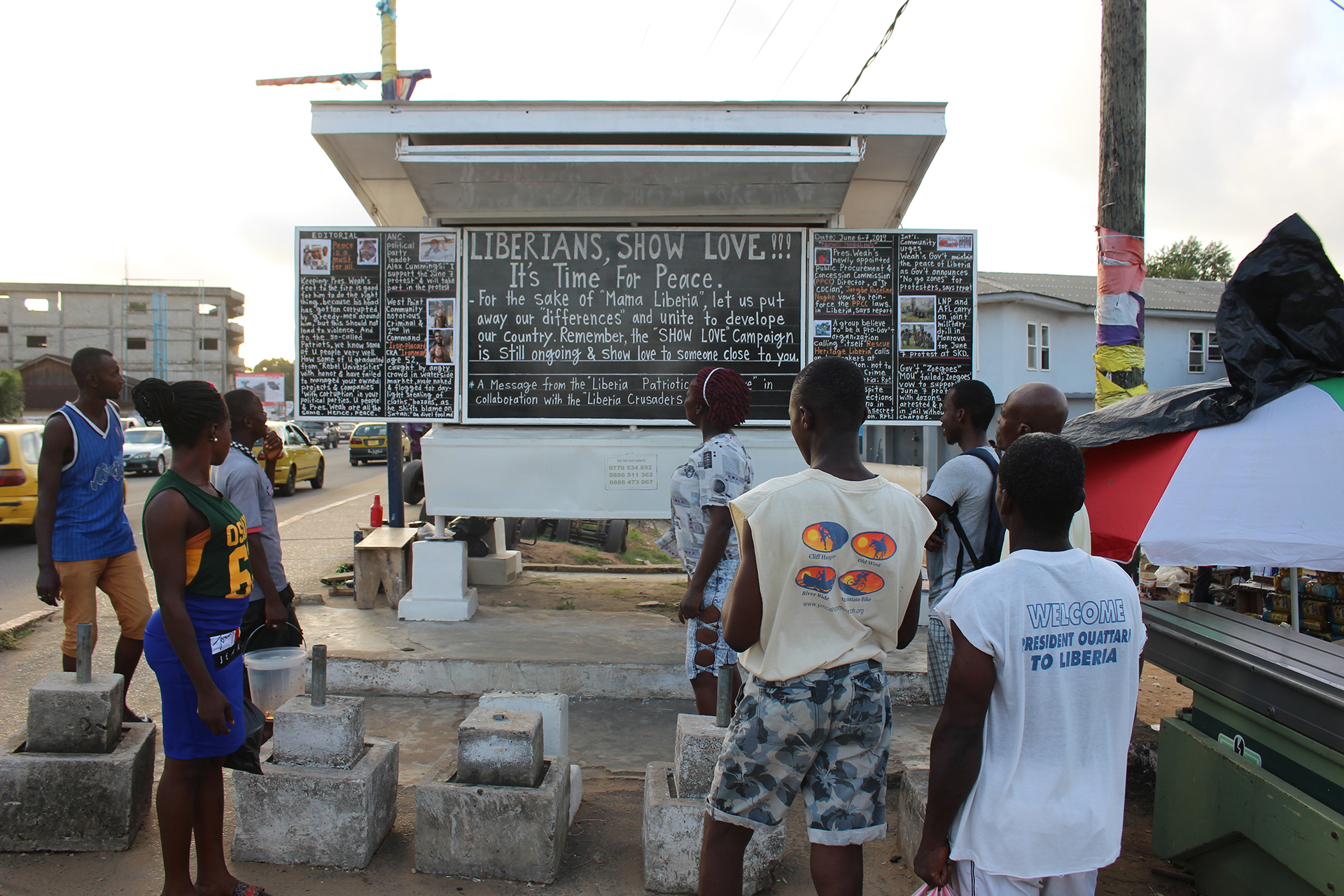 News board in Monrovia on the eve of the protest.