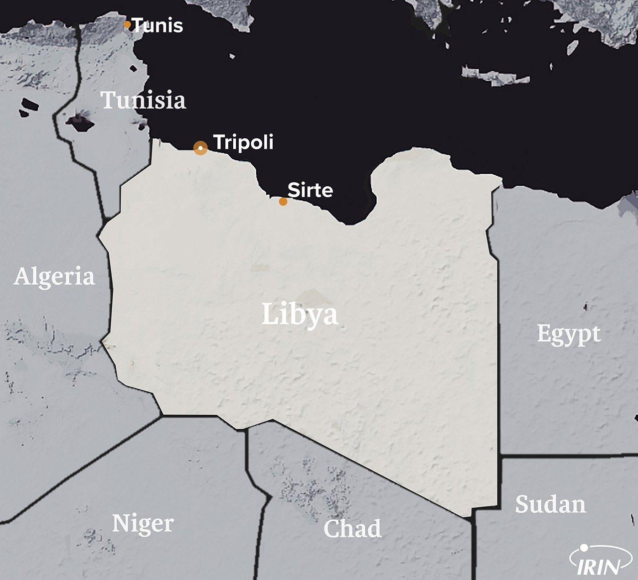 Map of Libya showing Tripoli and Sirte