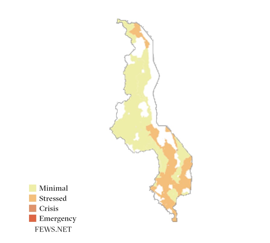 Map of food insecurity in Malawi