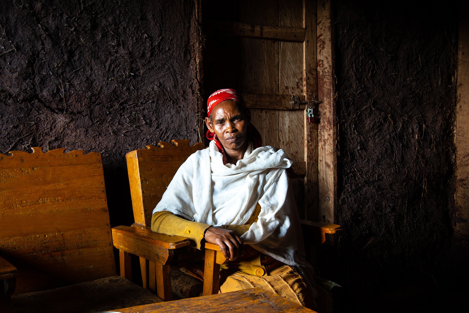 Mari Lole, a mother of nine, and Gedeo returnee, in her rebuilt home in Magala village, West Guji.