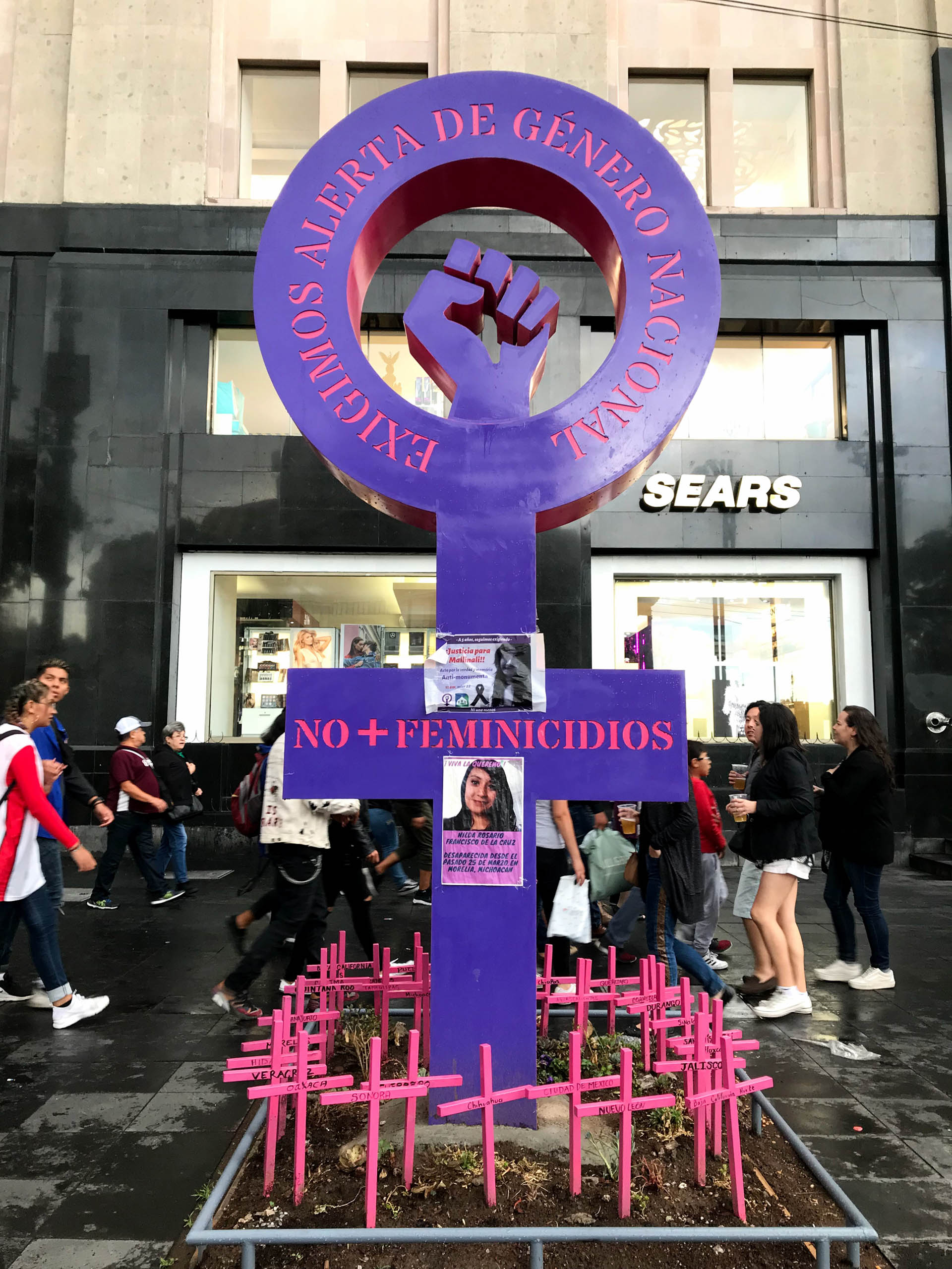 “No Feminicidios” monument in front of the Palacio de Bellas Artes in Mexico City.