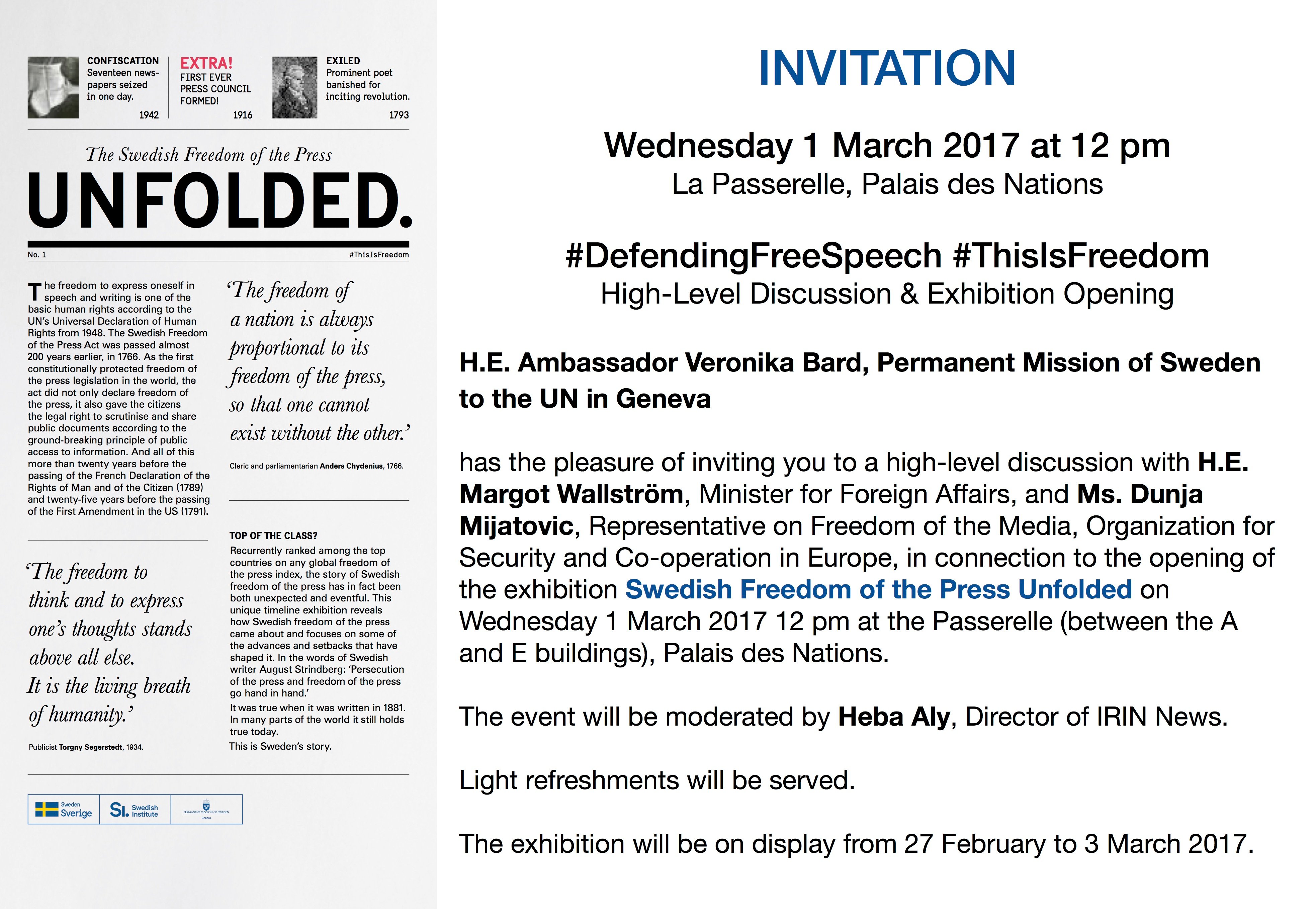 Invitation for exhibition “The Swedish Freedom of the Press Unfolded”