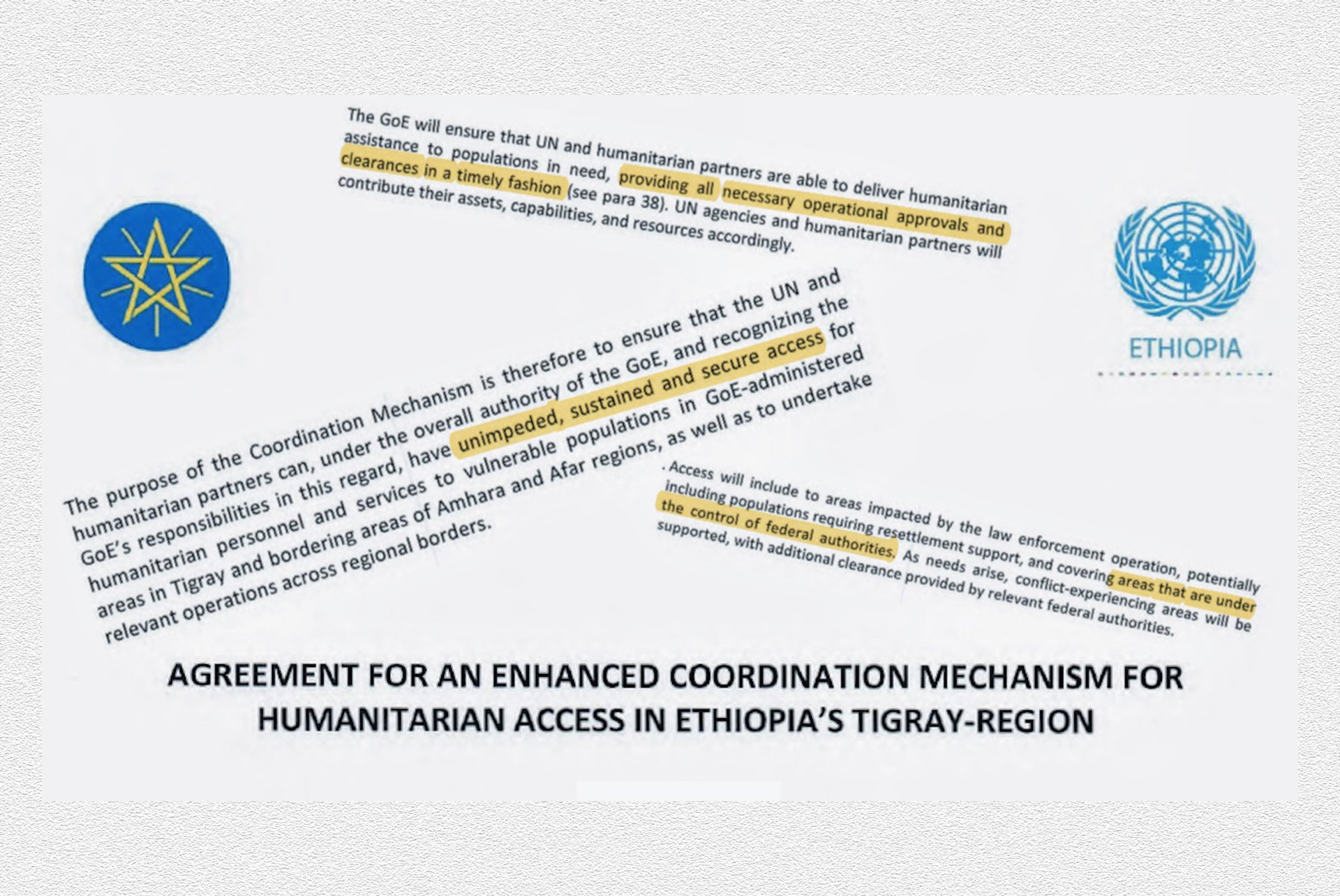 Extracts from a humanitarian access agreement between Ethiopia and the United Nations signed on 29 November 2020.