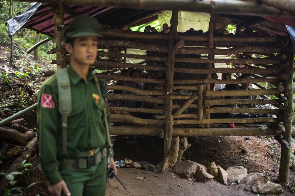 Alleged drug dealers and users in a TNLA prison in Pahlaing village