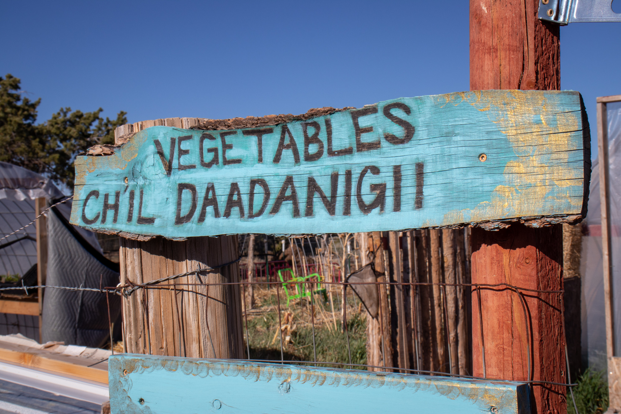 Signs throughout Spirit Farm are written in both English and the Navajo language.