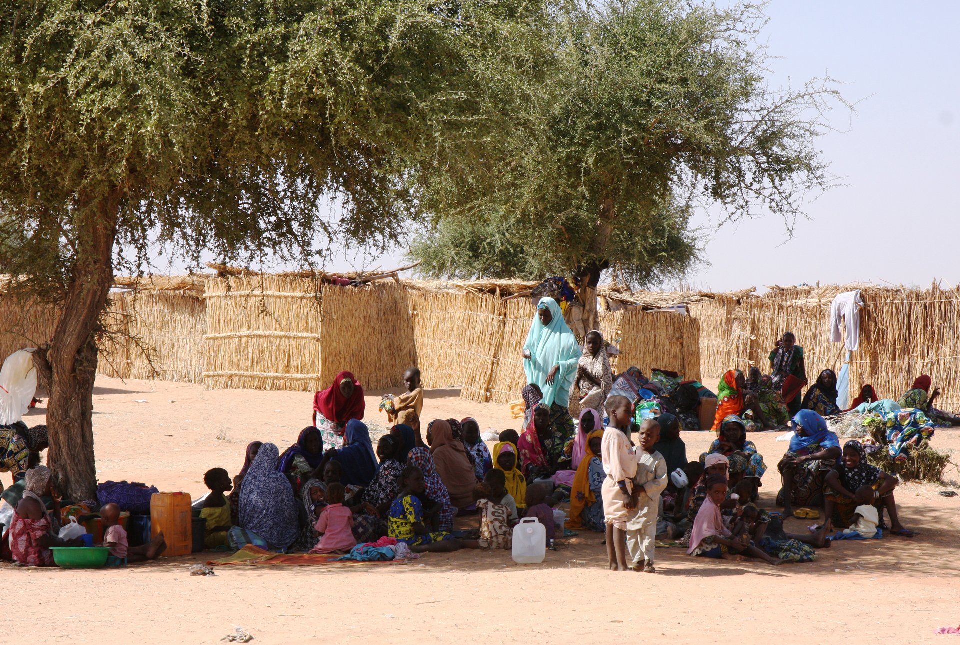 A group of Nigerian refugees finds shade under a tree in Niger's Diffa. More than 250,000 displaced people are hosted in the region.