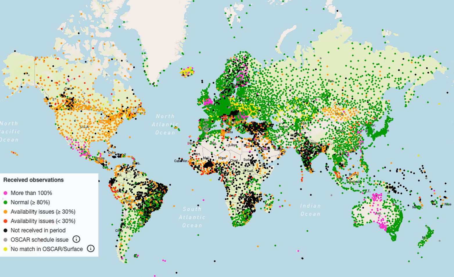 Availability of surface land observations (Map)