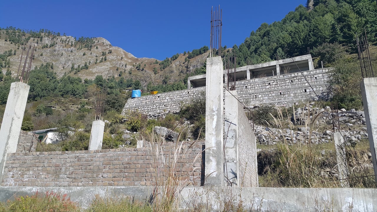 Unfinished school buildings in Pehlwan, Pakistan, which was hit by an earthquake in 2005