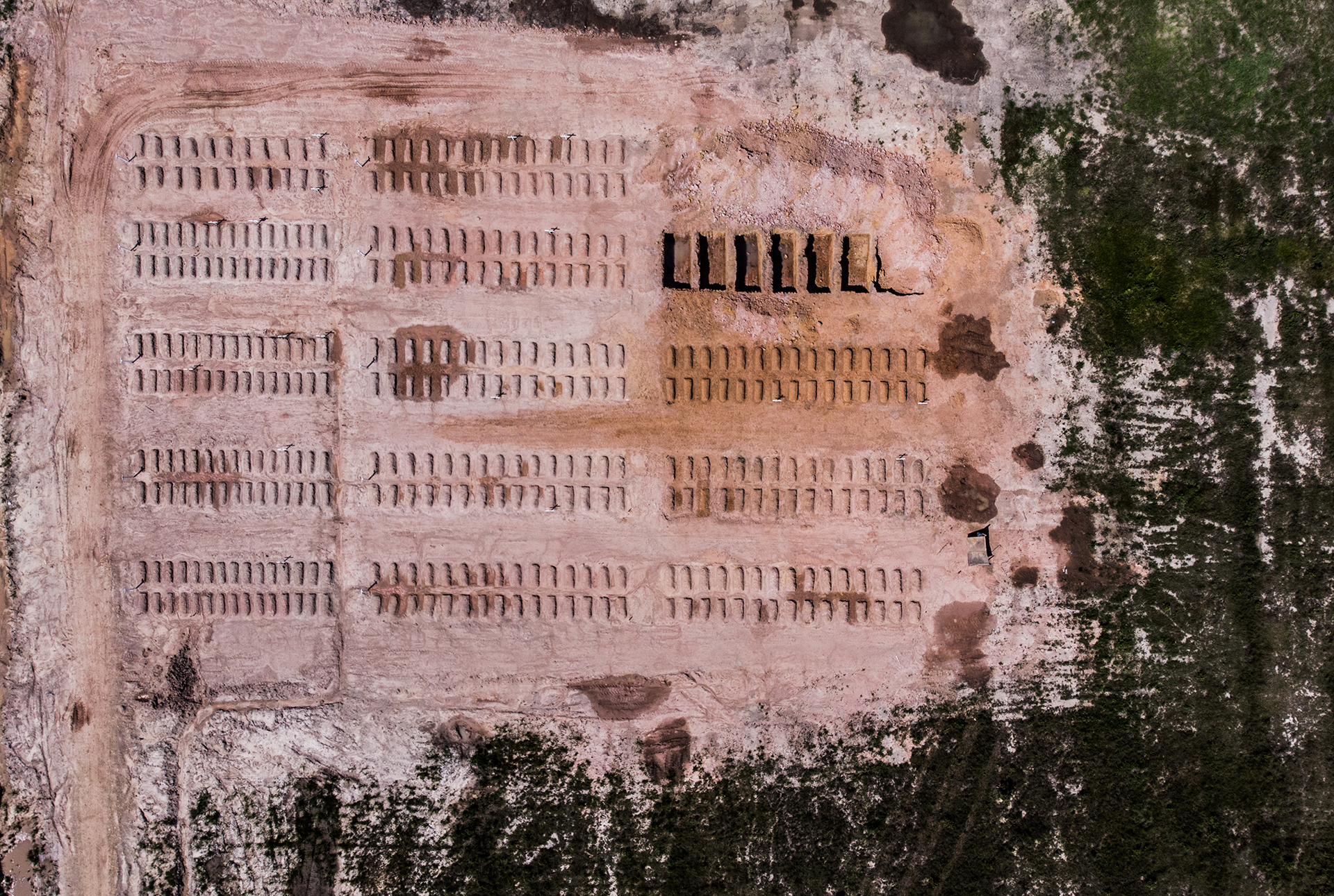 An aerial image of a cemetery in Pucallpa, Peru