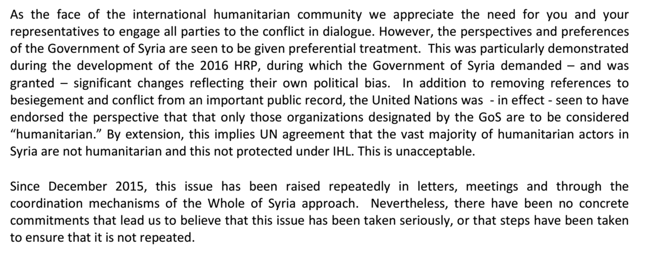 Extract from June 2016 letter from NGOs to UN on Syria