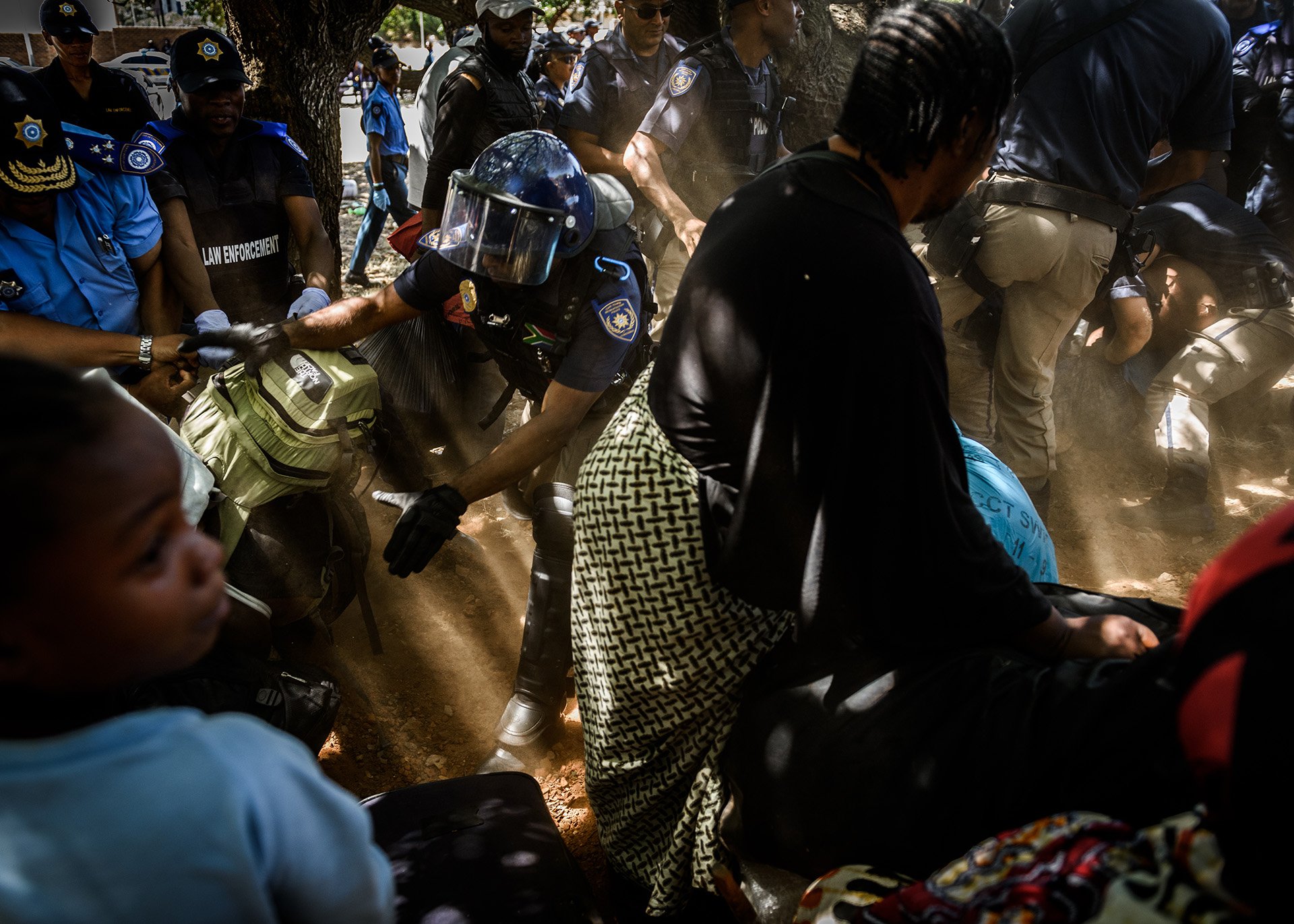 Image of scuffles, police on the grounds of St. Mary’s Cathedral in Cape Town