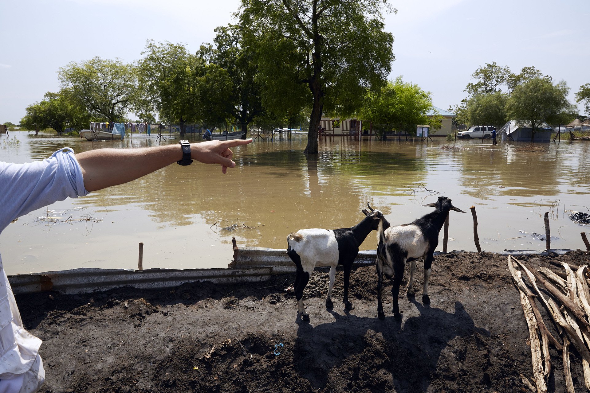 The land adjacent to the Pibor River is now indistinguishable from the river itself. Floods here in 2017 took three months to subside, according to MSF, and the water is still rising.