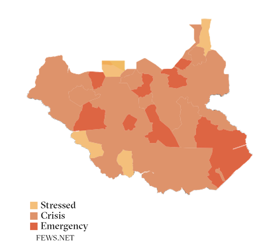 Map of food insecurity in South Sudan