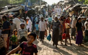 Rohingya gather at a market in the world's largest refugee camp complex near Cox's Bazar, Bangladesh, on 22 November 2024.