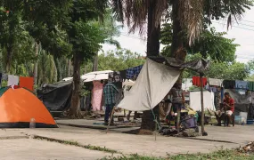 Migrants at a camp in downtown Tapachula, in southern Mexico, on 5 December 2024.