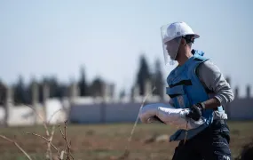 Ammar Zamam, a member of the White Helmets (The Syrian Civil Defense) team while in a mission to remove unexploded items from an agricultural land in Rural Homs.